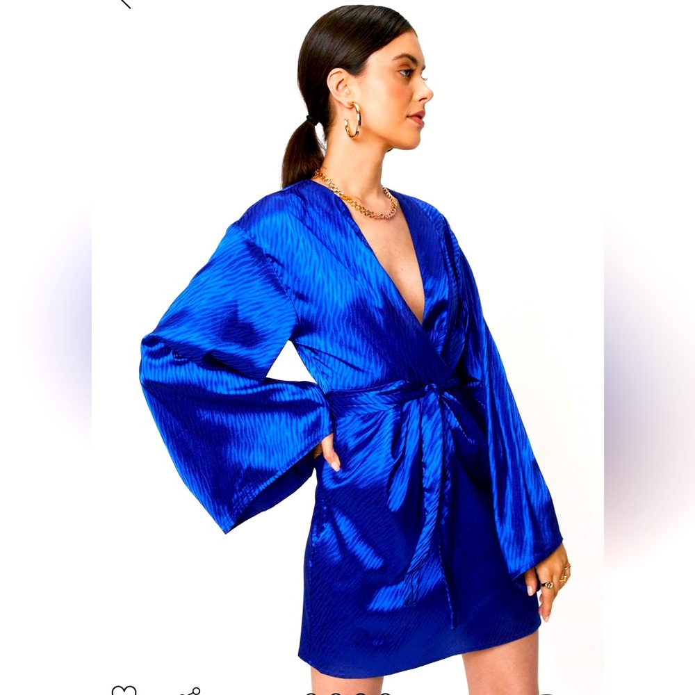 Cobalt Blue Satin V Neck Mini Dress NWOT